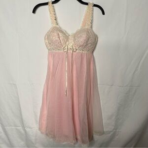 Vtg Olga 9100 Sleeping Pretty Babydoll Nightgown Nightie Chiffon Pink Sz 36